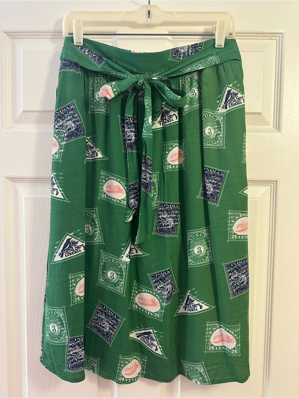 Anthropologie Porridge Green Print Tie-Waist Skirt